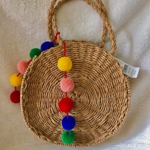 SOLD: Woven pom pom handbag satchel purse